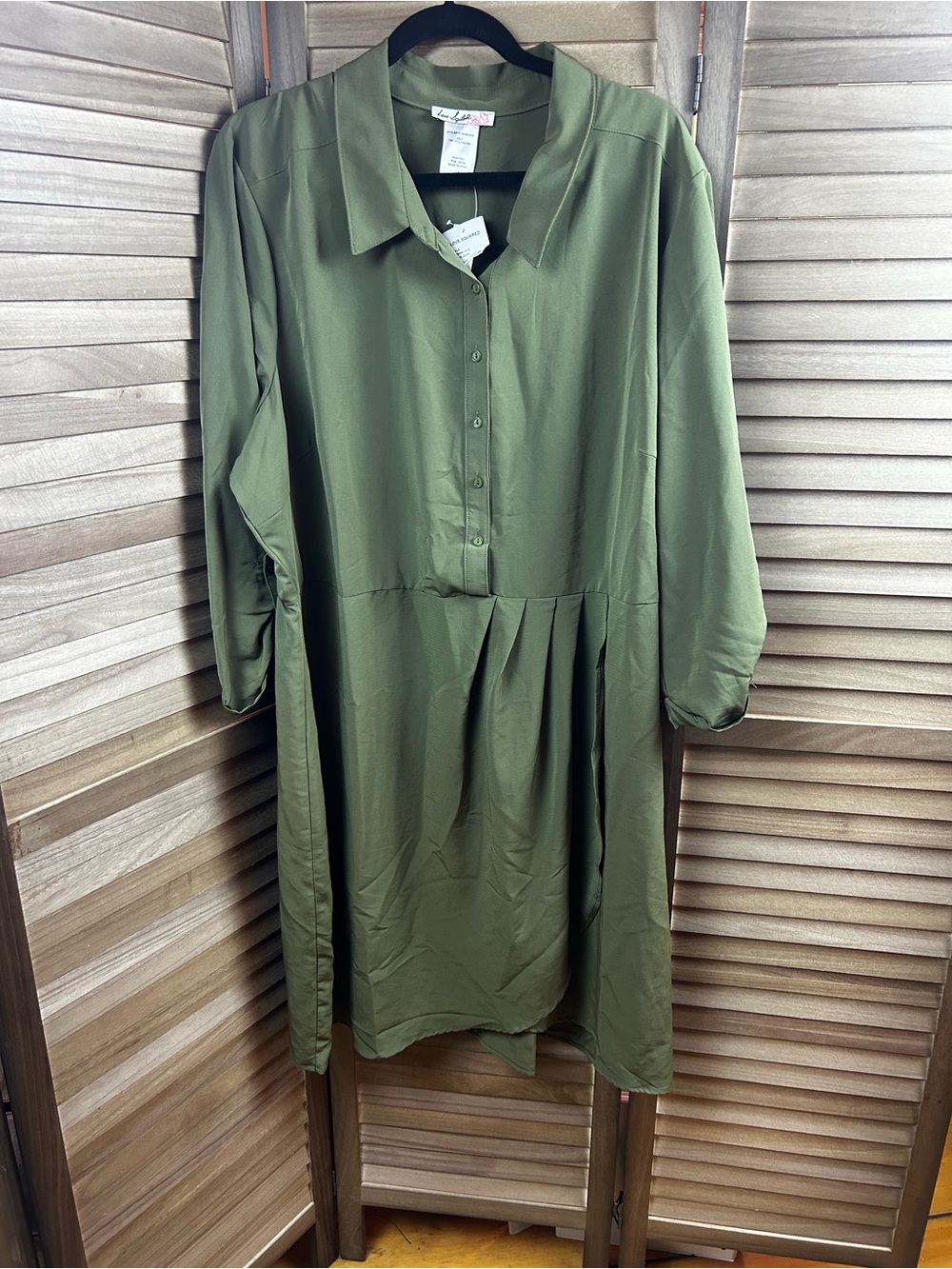 Love Squared NWT Olive Green Shirt Dress 3X Plus Size Roll Tab Sleeve